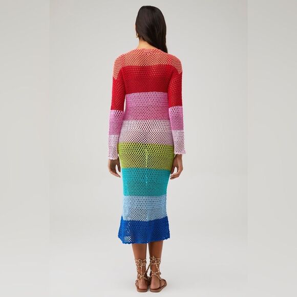 Show Me Your Mumu Women's Paula Dress in Multi Color Stripes Crochet Size XS - Picture 3 of 7